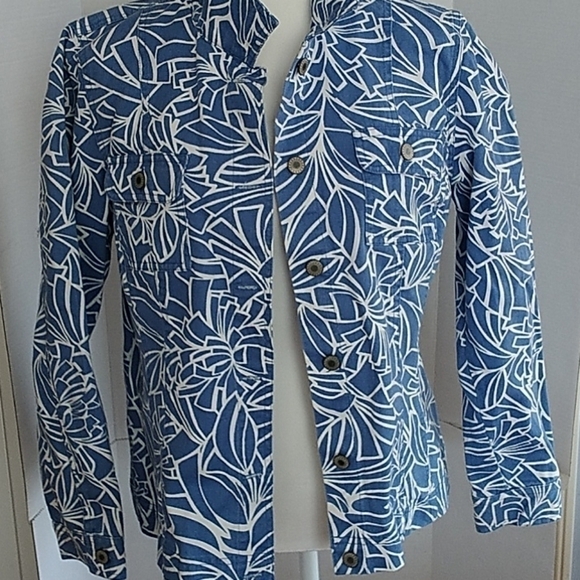 JM Collection Jackets & Blazers - JM Collection, Blue Geometric Cotton Jacket.Sz 10.